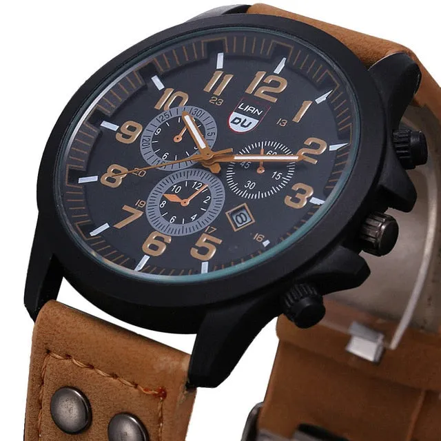 Watch Men Military Leather Bnad Waterproof Watch Date Display Analog Quartz Watches Outdoor Men's Sport Wrist Watches relogio