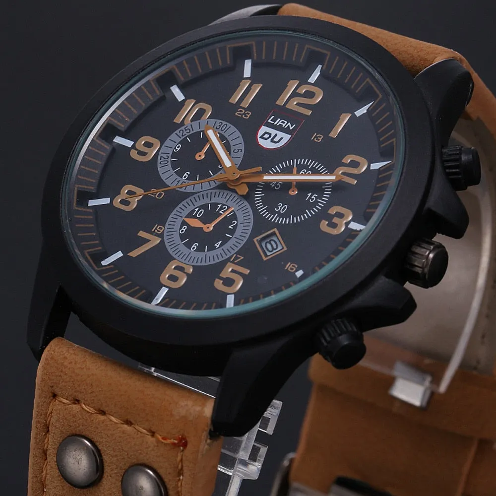 Watch Men Military Leather Bnad Waterproof Watch Date Display Analog Quartz Watches Outdoor Men's Sport Wrist Watches relogio