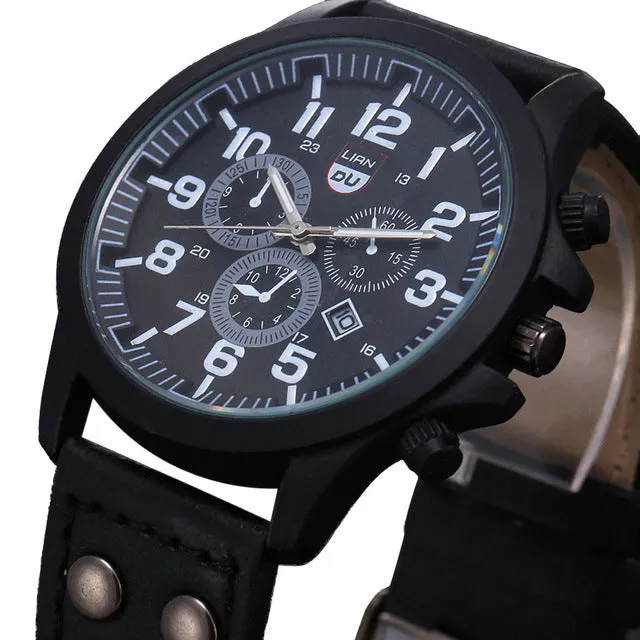 Watch Men Military Leather Bnad Waterproof Watch Date Display Analog Quartz Watches Outdoor Men's Sport Wrist Watches relogio
