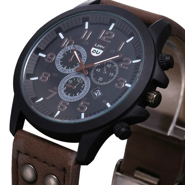 Watch Men Military Leather Bnad Waterproof Watch Date Display Analog Quartz Watches Outdoor Men's Sport Wrist Watches relogio
