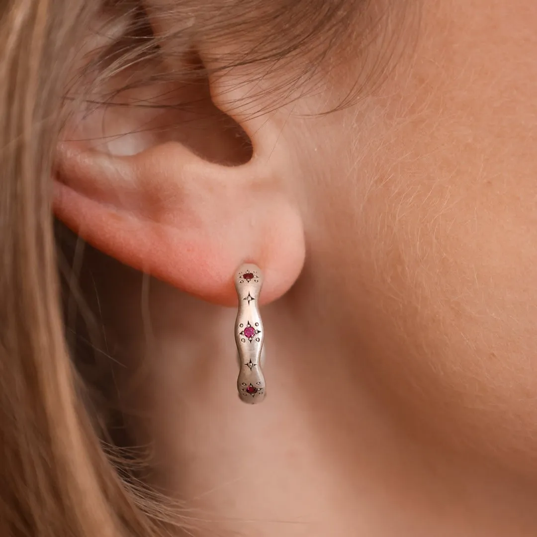 Wavy Hoop Earrings with Rubies by Adel Chefridi