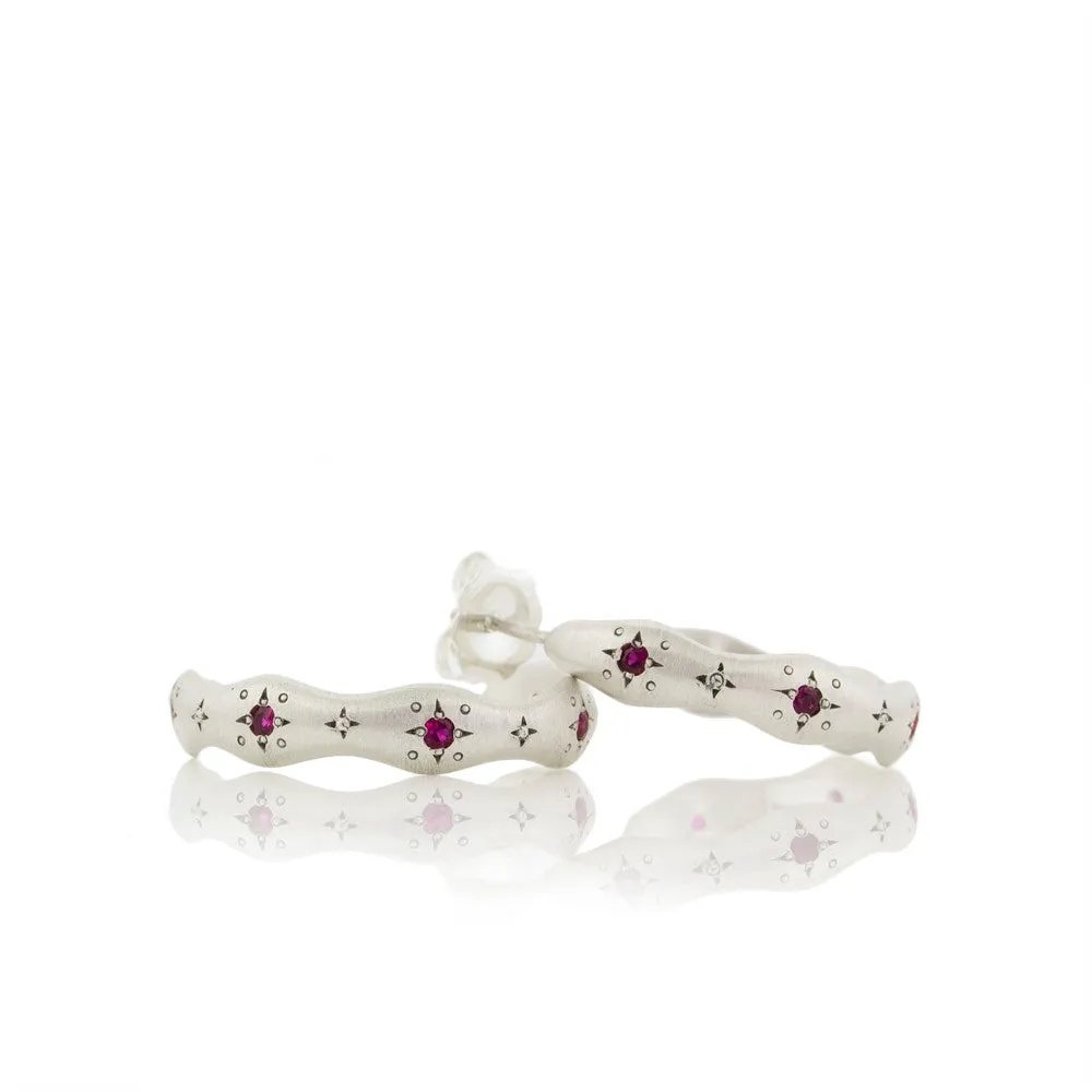 Wavy Hoop Earrings with Rubies by Adel Chefridi