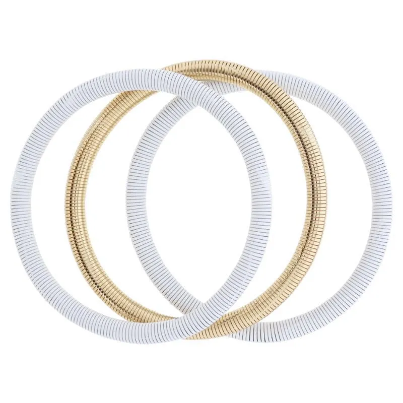 White and Gold Stretchy Bangle Bracelets