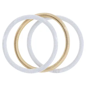 White and Gold Stretchy Bangle Bracelets