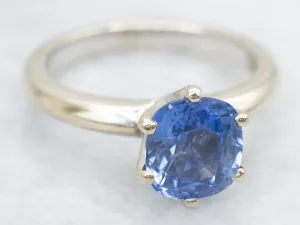 White Gold Cushion-Cut Sapphire Solitaire Ring
