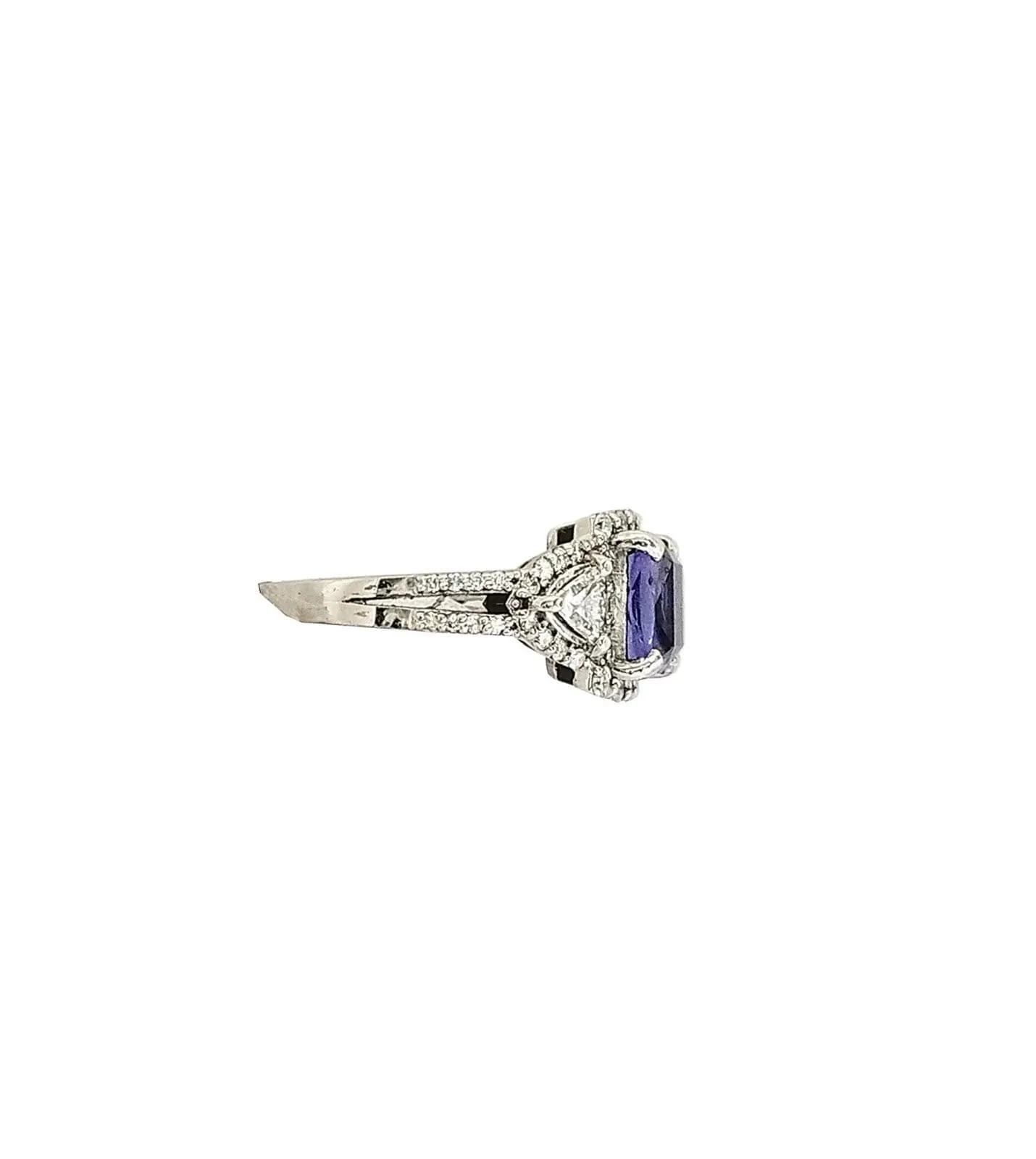 White Gold Diamond and Cushion Tanzanite Ring