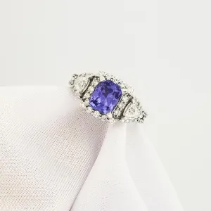 White Gold Diamond and Cushion Tanzanite Ring