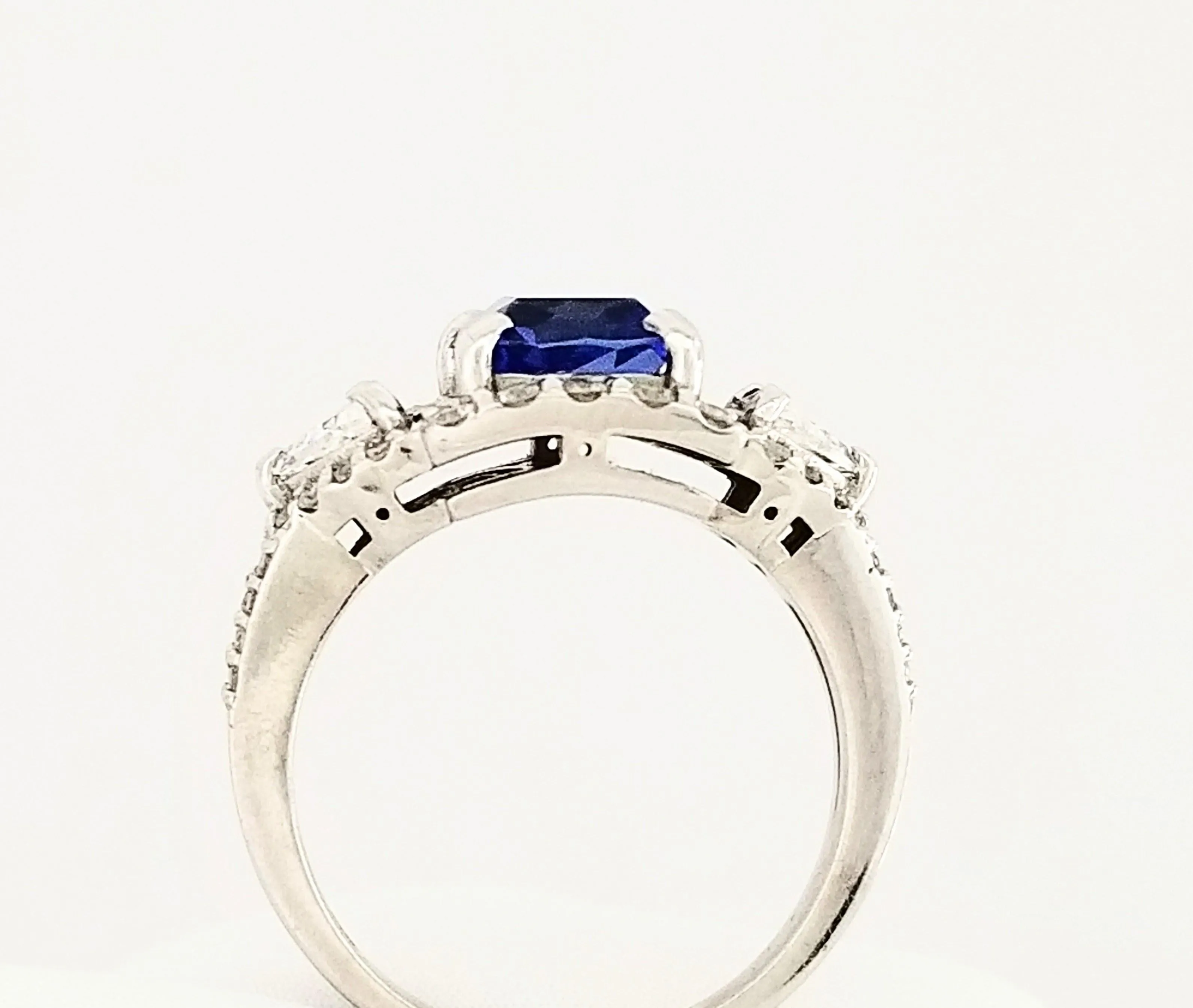 White Gold Diamond and Cushion Tanzanite Ring