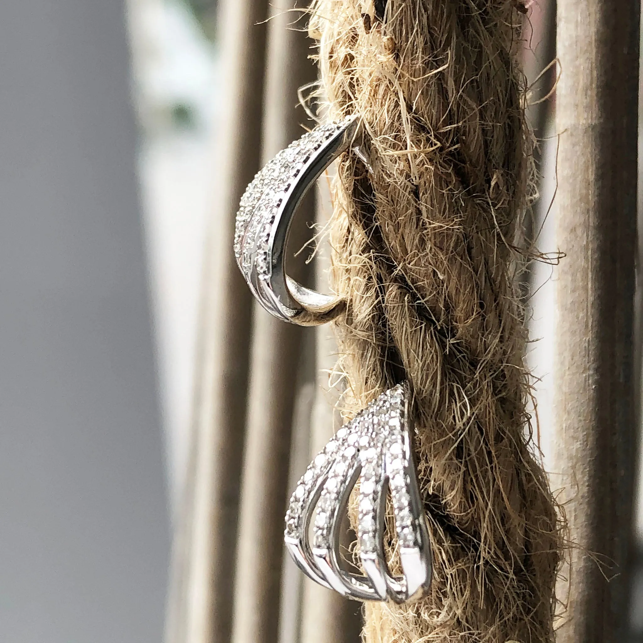 White Gold Split Leaf Diamond Earrings
