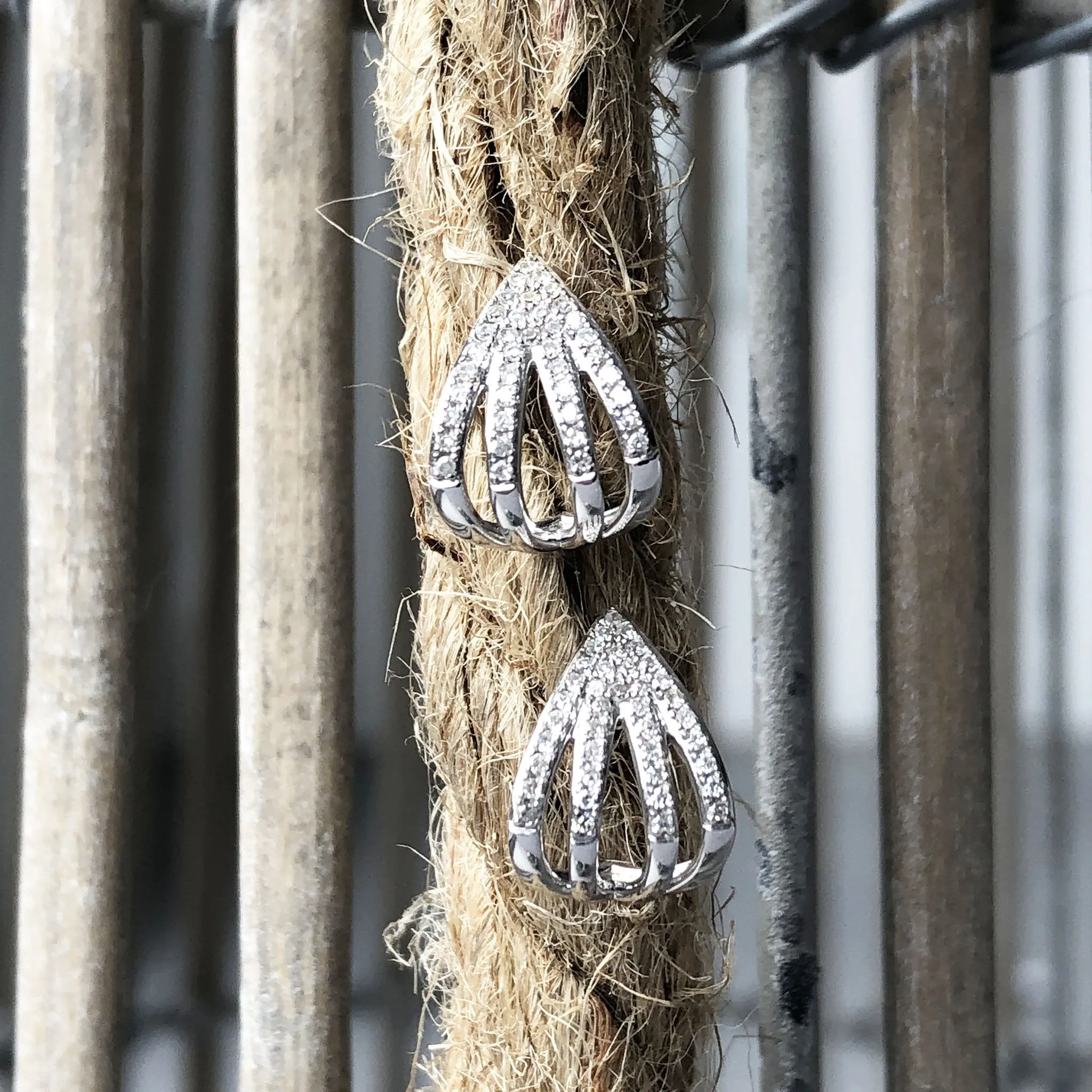 White Gold Split Leaf Diamond Earrings