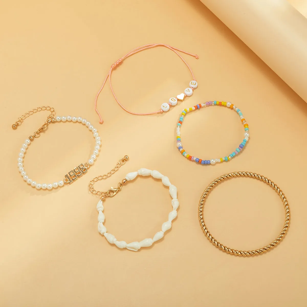 White Pearl & Shell 18K Gold-Plated 'Love' Bracelet Set