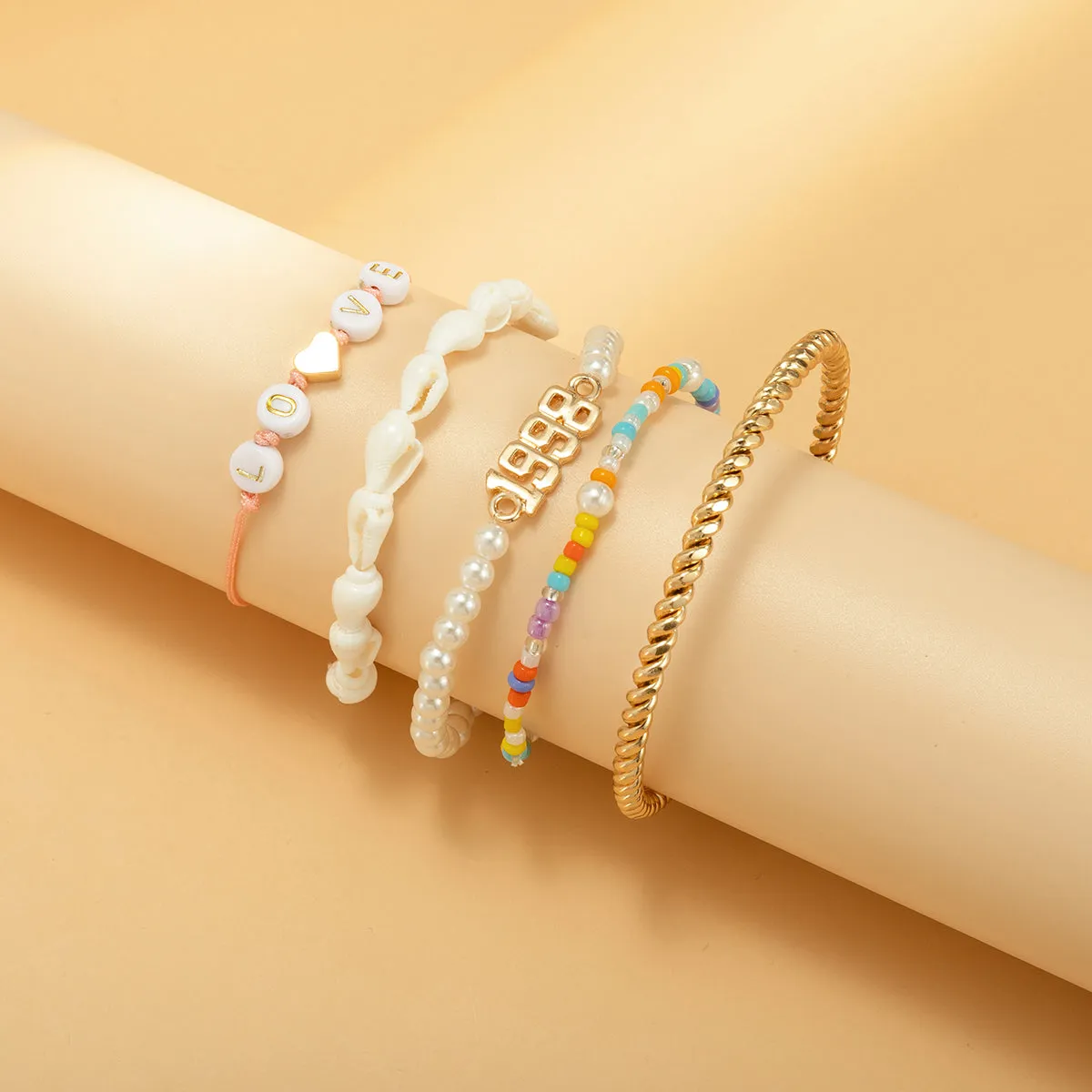 White Pearl & Shell 18K Gold-Plated 'Love' Bracelet Set