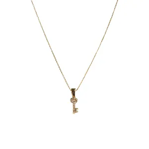 White Sapphire and 14k Gold Key of life Necklace