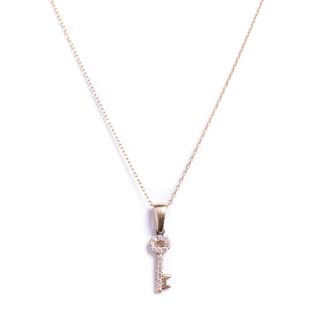 White Sapphire and 14k Gold Key of life Necklace