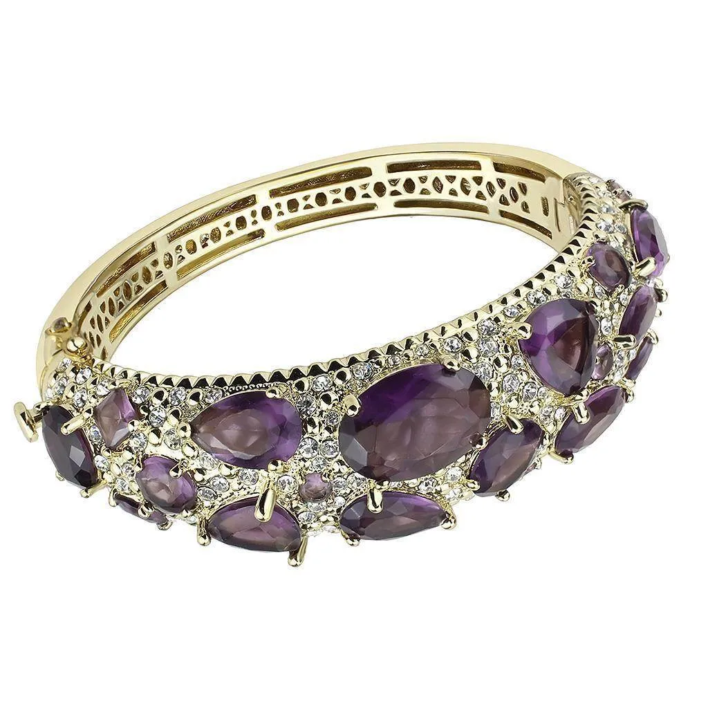 Women's Amethyst Gold Brass Bangle with Jewels
