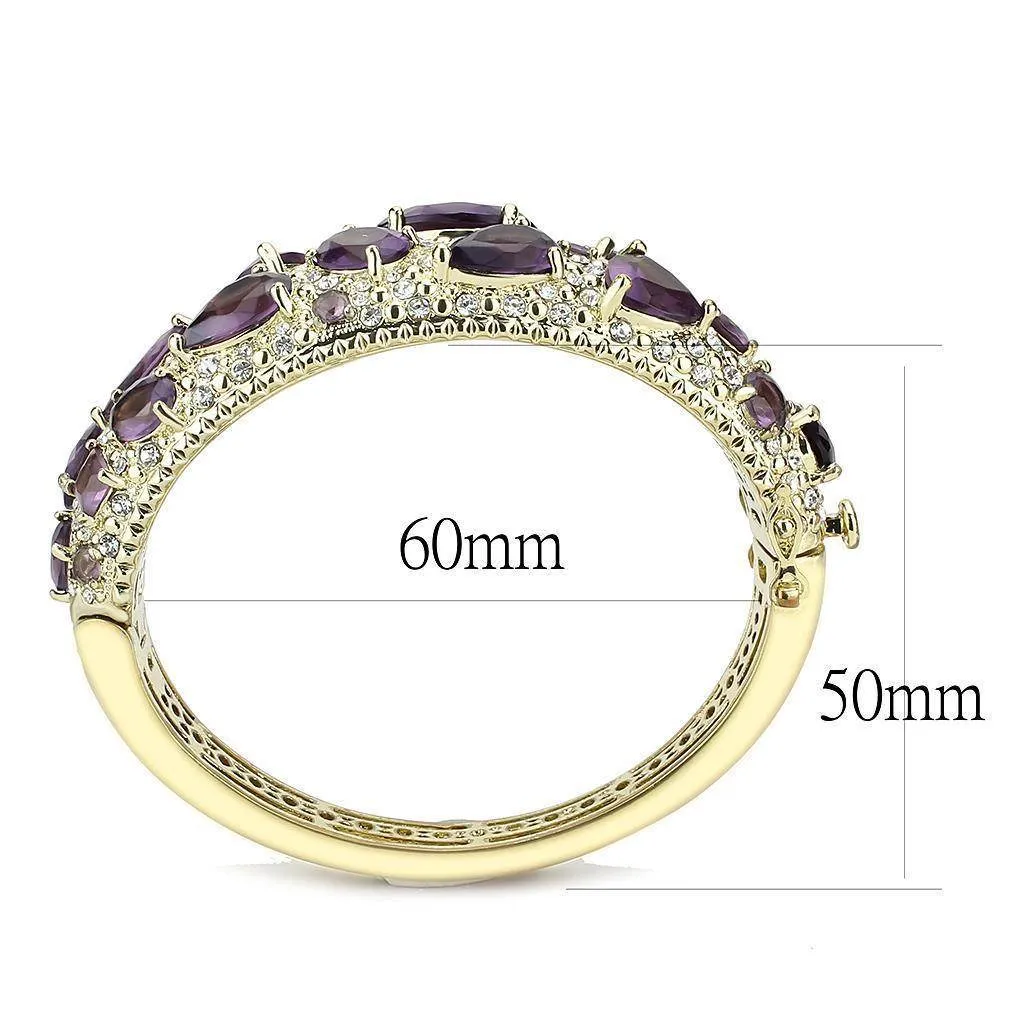 Women's Amethyst Gold Brass Bangle with Jewels