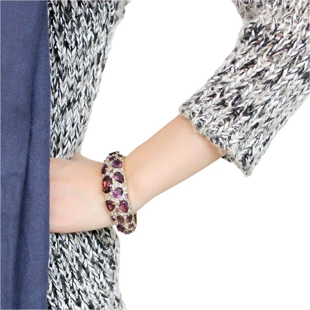 Women's Amethyst Gold Brass Bangle with Jewels