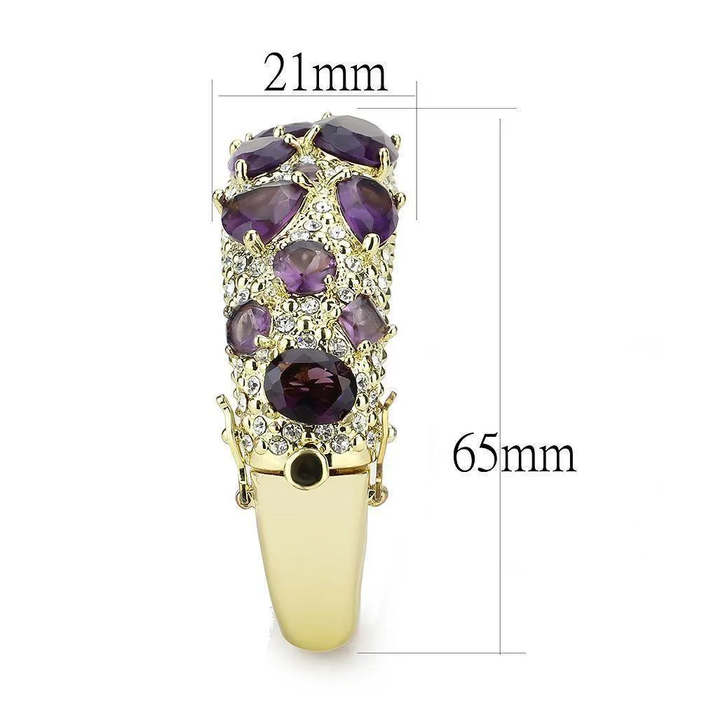 Women's Amethyst Gold Brass Bangle with Jewels