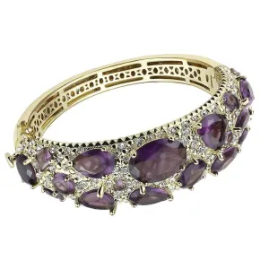 Women's Amethyst Gold Brass Bangle with Jewels
