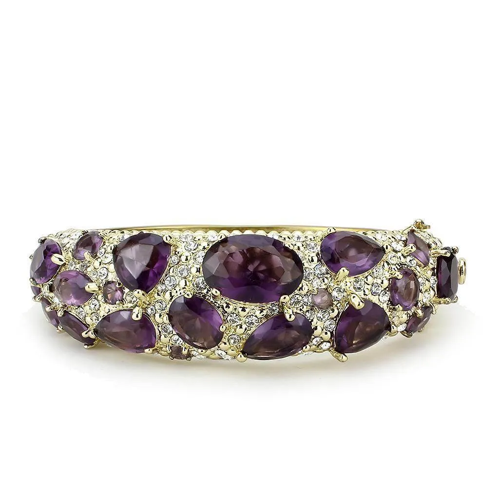 Women's Amethyst Gold Brass Bangle with Jewels