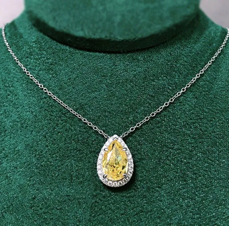 Womens Diamond Necklace | Yellow Diamond Necklace | Teardrop Necklace | Pear Shape Necklace | Womens Charm Necklace | Teardrop Pendant