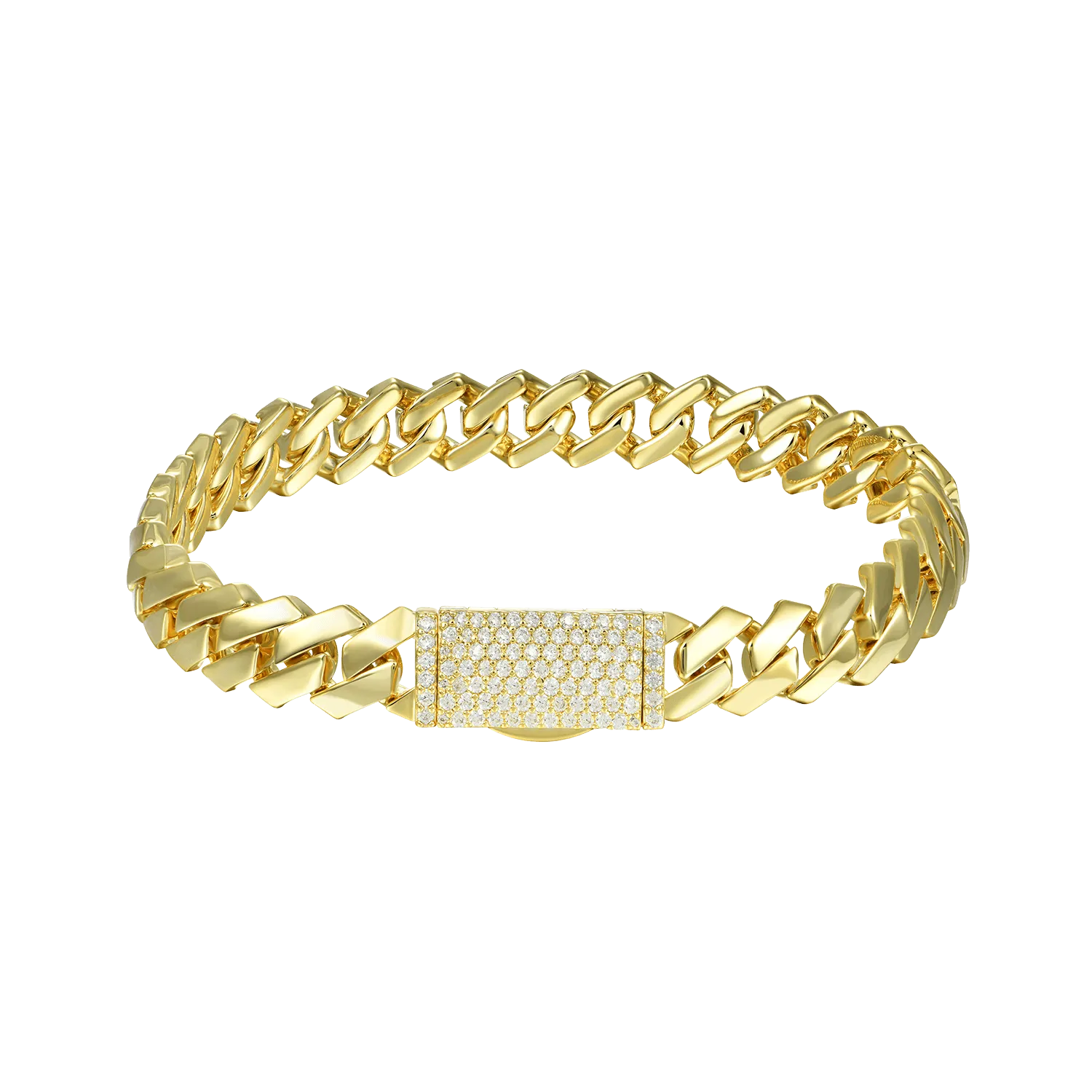 Women's Plain Gold Prong Cuban Link Bracelet - 10mm