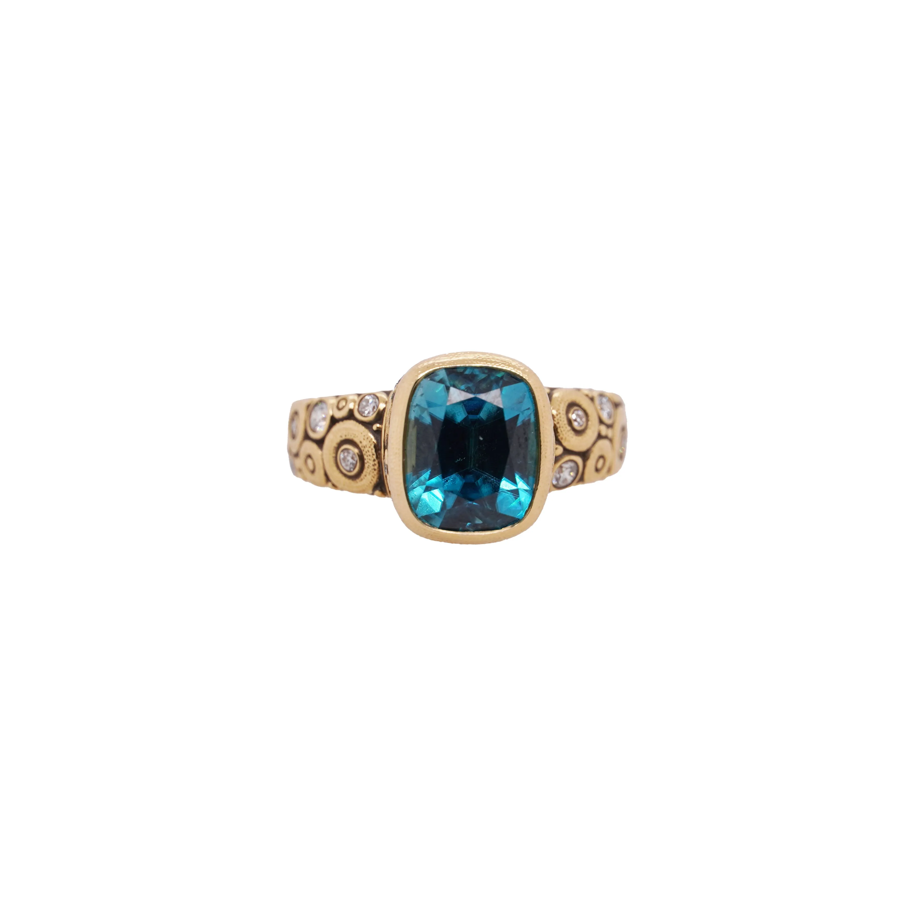 Yellow Gold and Blue Zircon "Vila" Ring