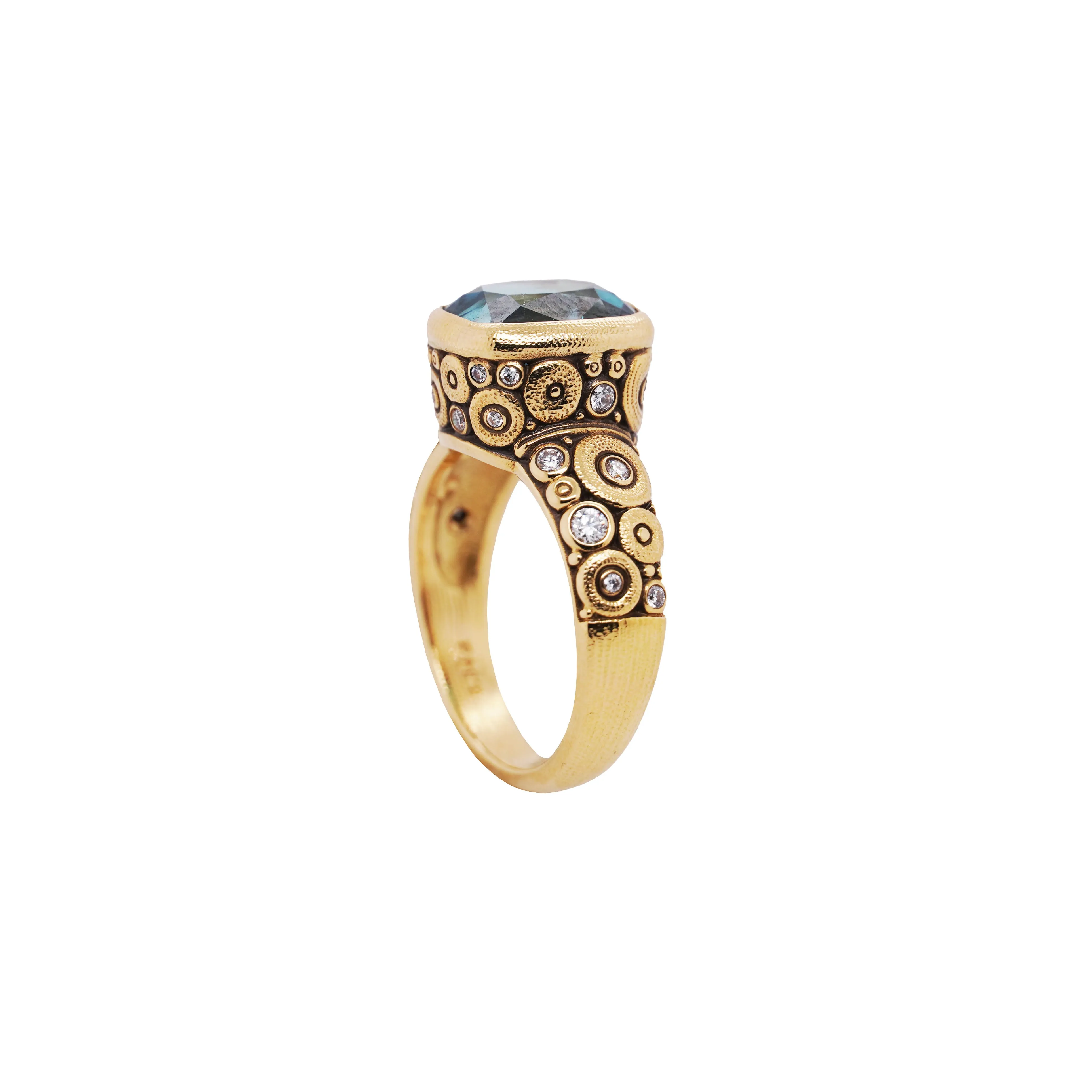Yellow Gold and Blue Zircon "Vila" Ring