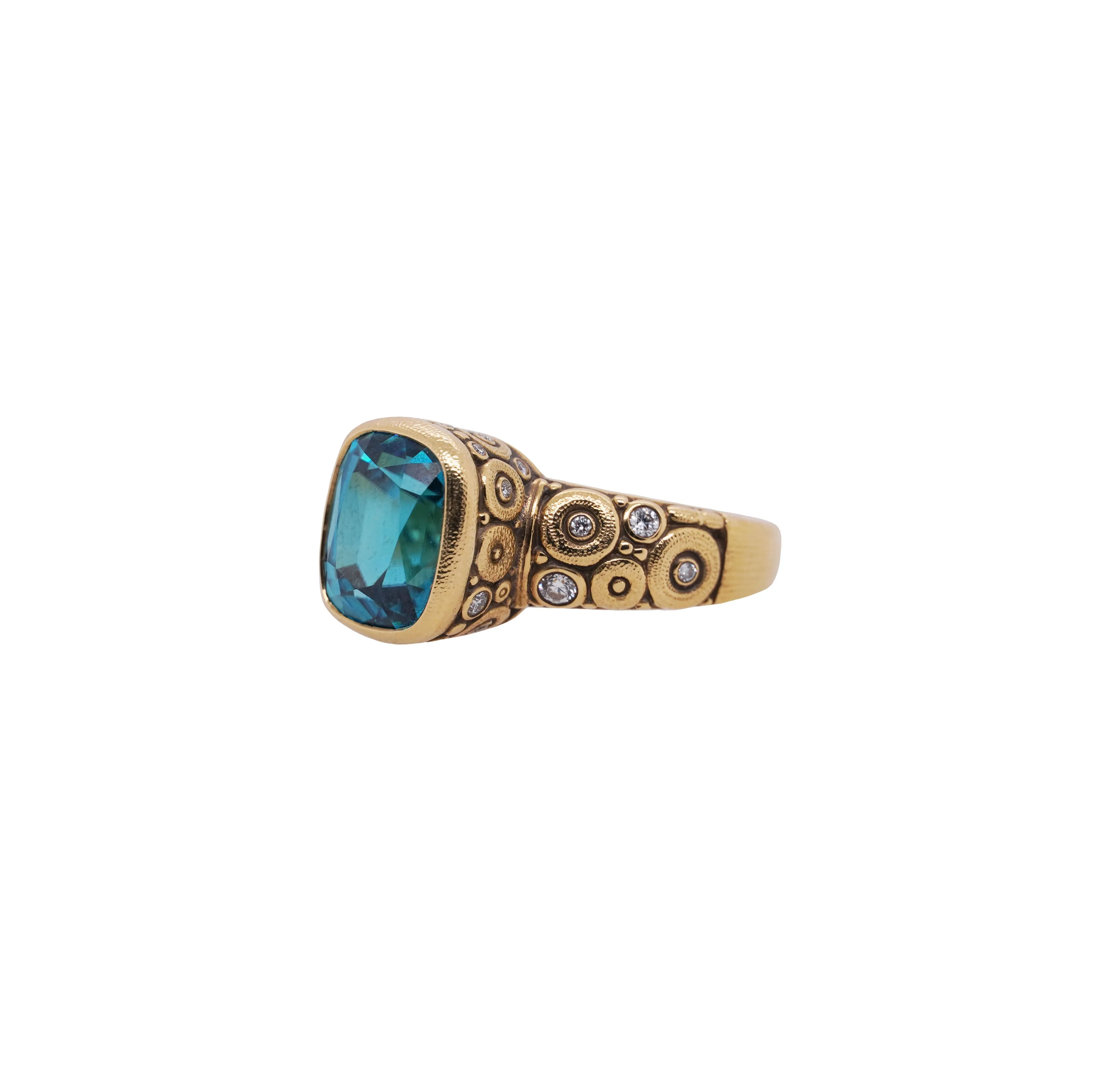 Yellow Gold and Blue Zircon "Vila" Ring