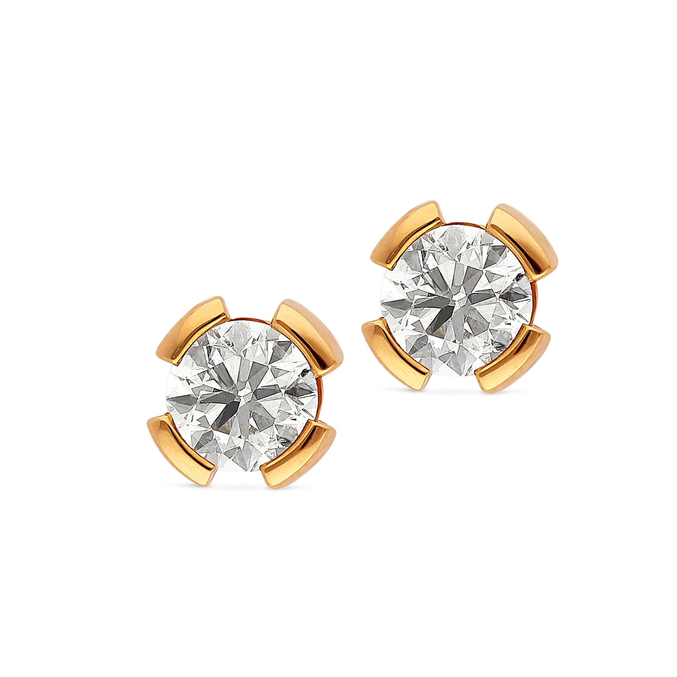 Yellow Gold Classic Round Diamond Studs in a Split Bezel Setting - 2 Carat