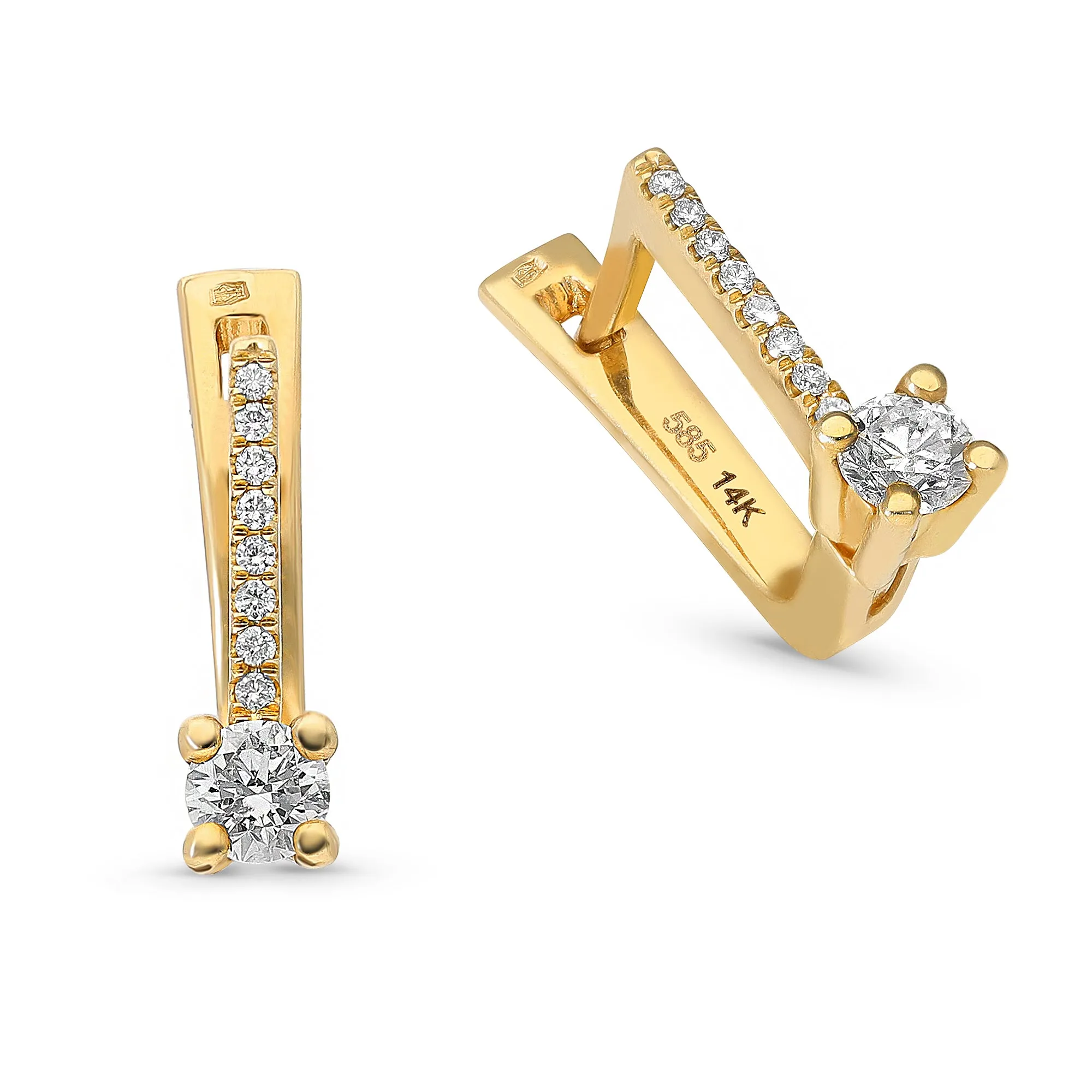 Yellow Gold Round Diamond Square Hoop Earrings - .5 Carat