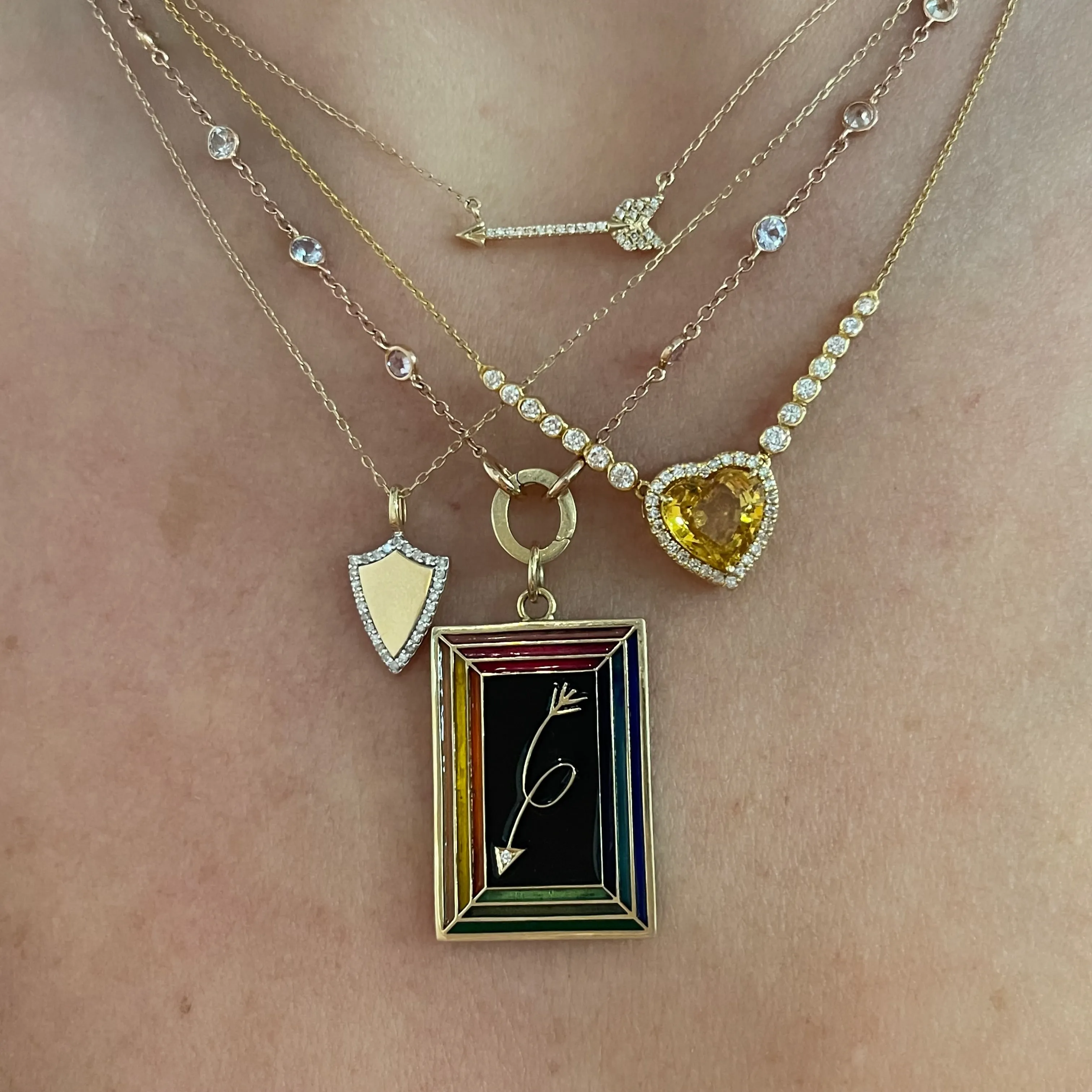 Yellow Sapphire Heart with Diamond Halo Necklace