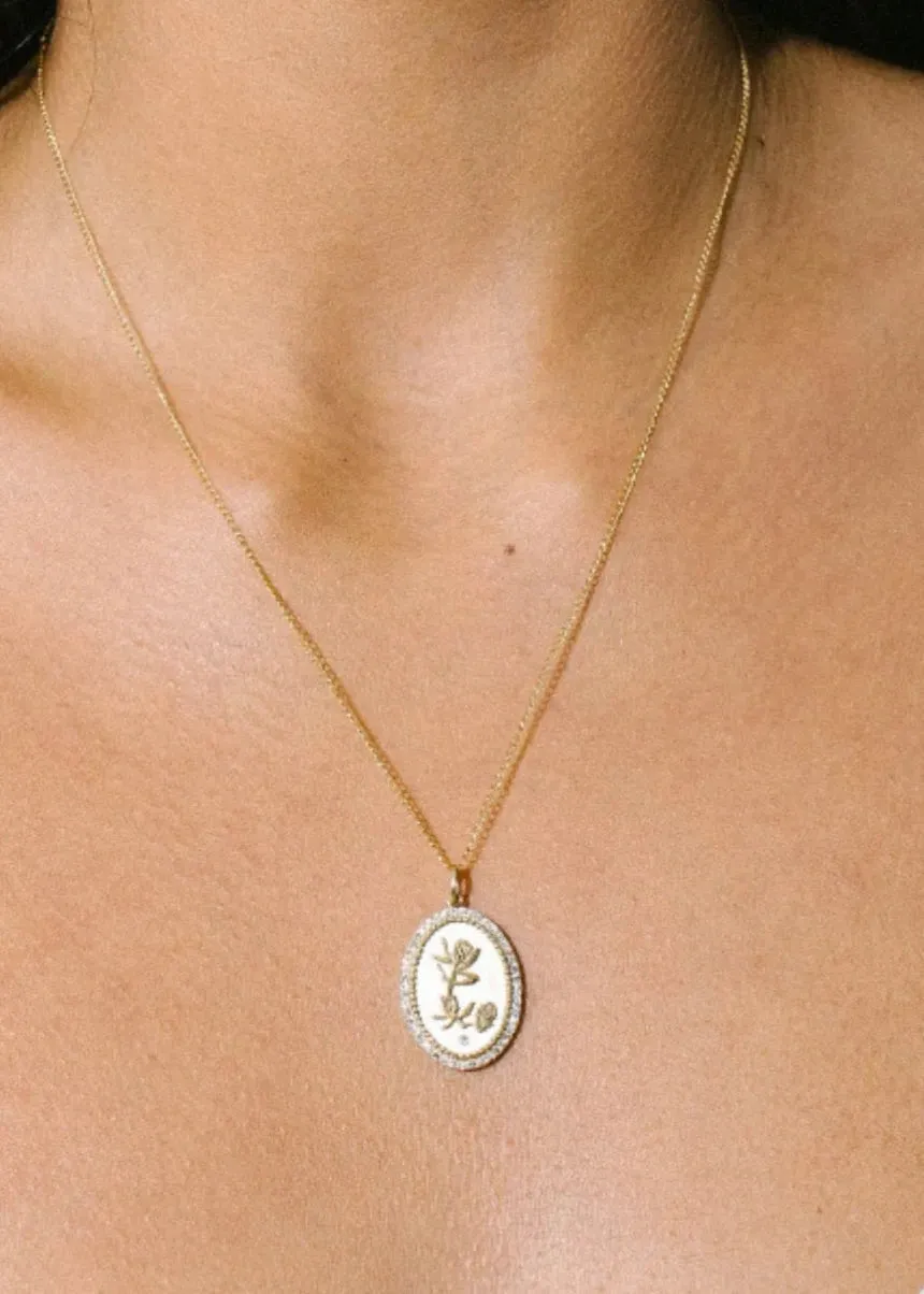 Zahava Heirlooms Diamond Halo Protea Medium Token Necklace