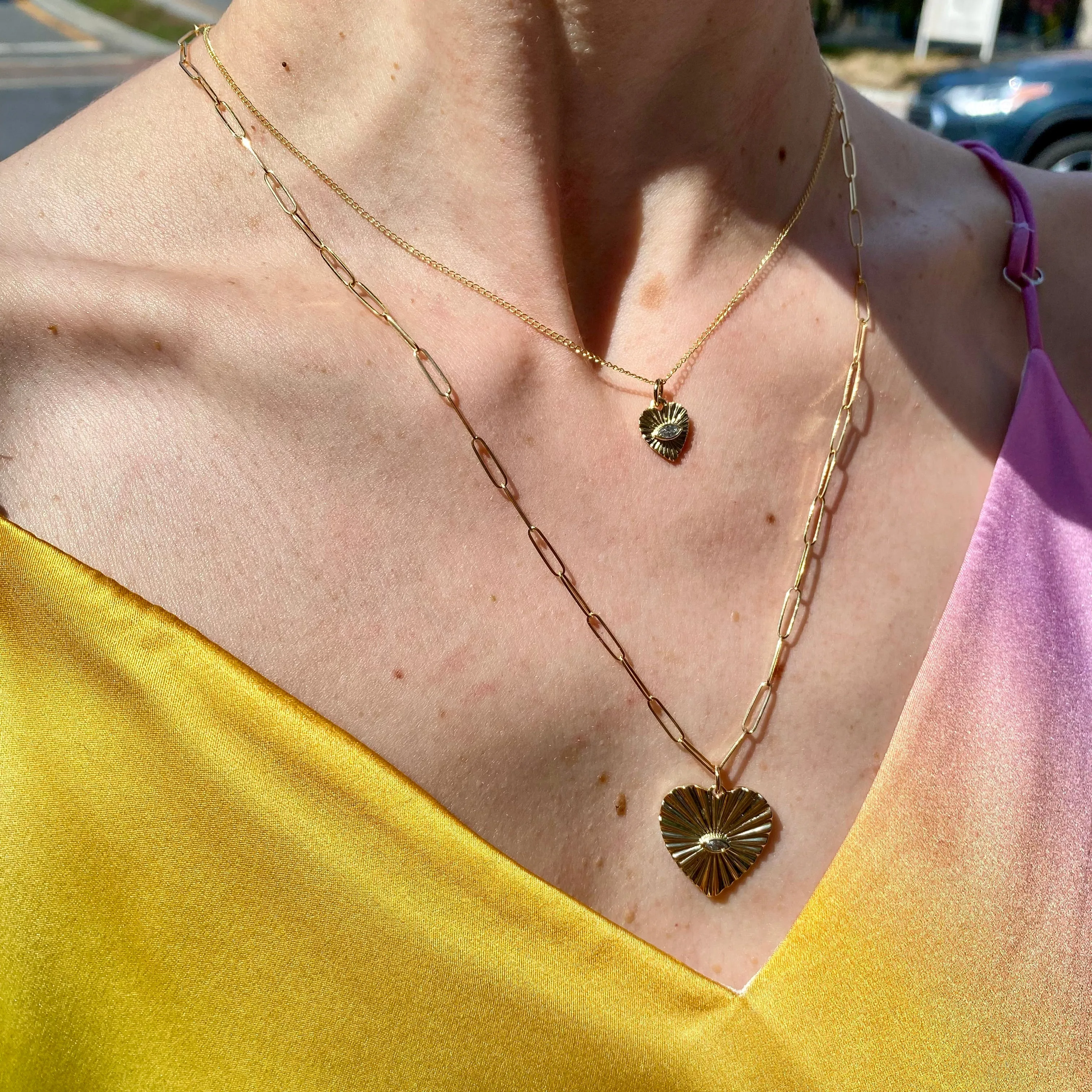Zahava Heirlooms Mini Diamond Sunbeam Heart Necklace