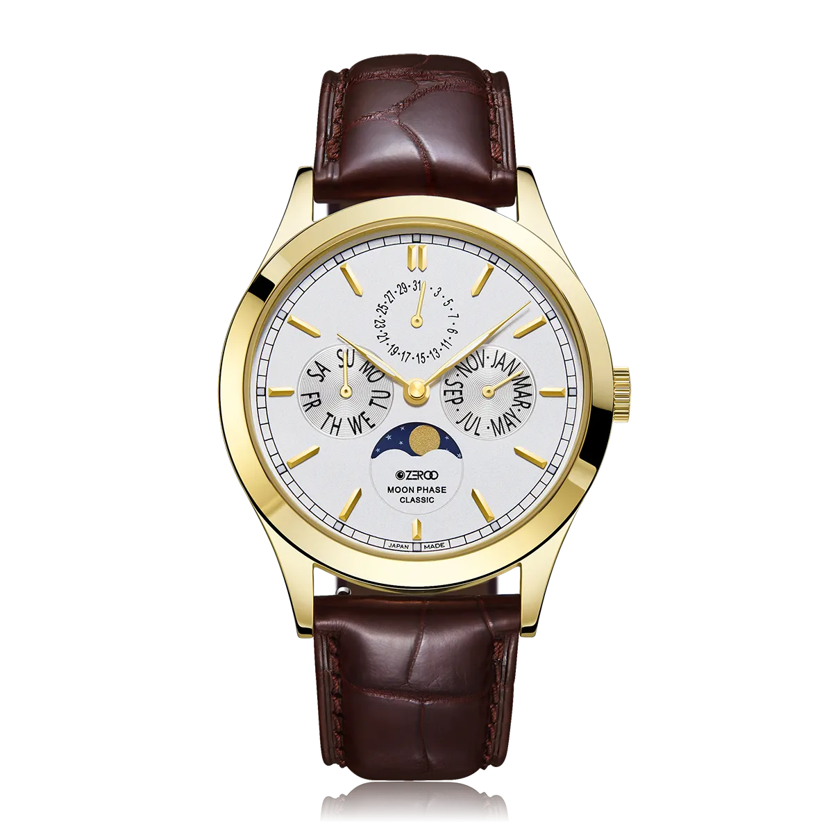 ZEROO C1 CLASSIC MOON PHASEQUARTZ WATCH FOR GENTS - ZC001GWH