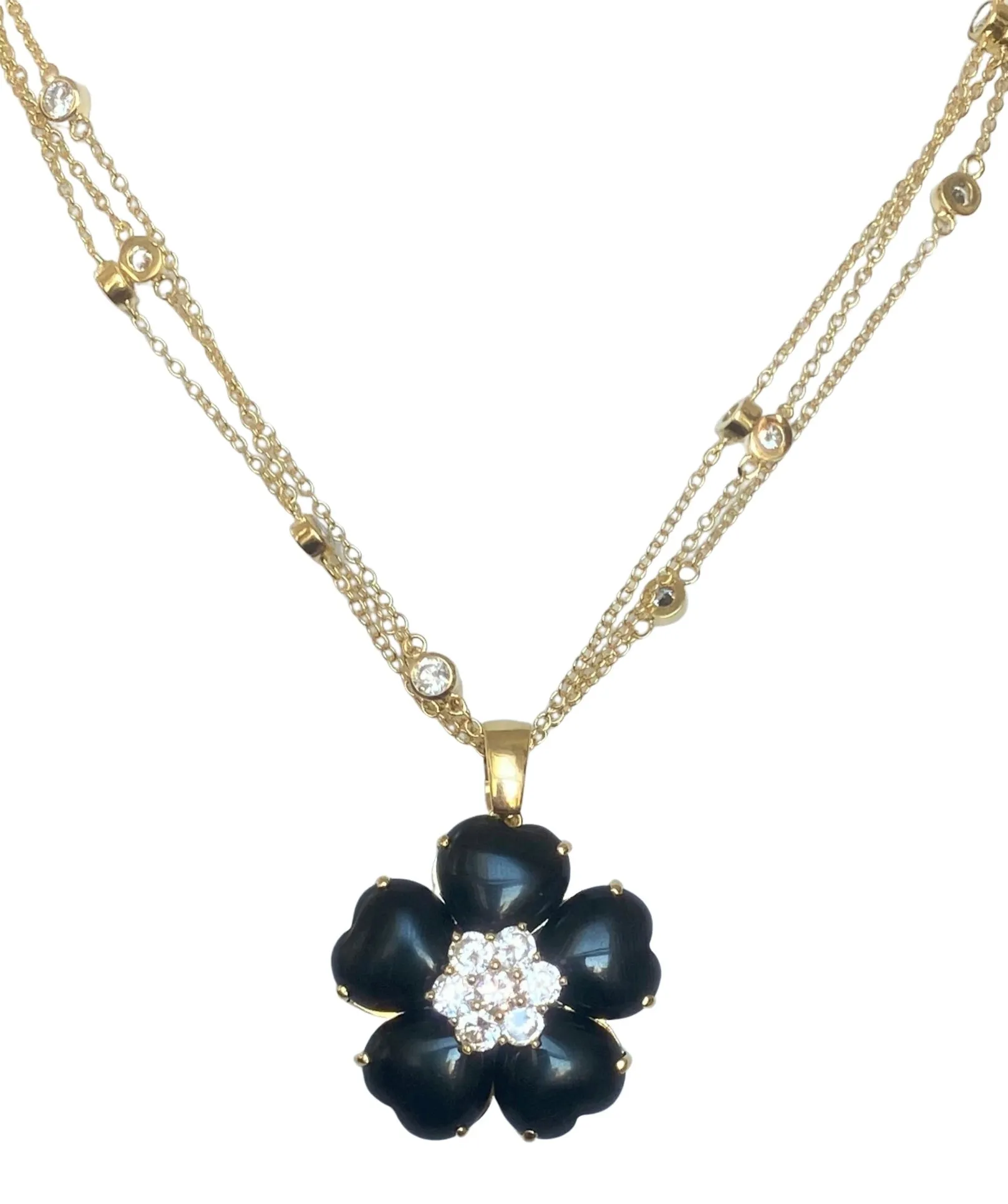 Zirconite Cubic Zirconia w/Cat's Eye Heart Flower Necklace. 626P20011