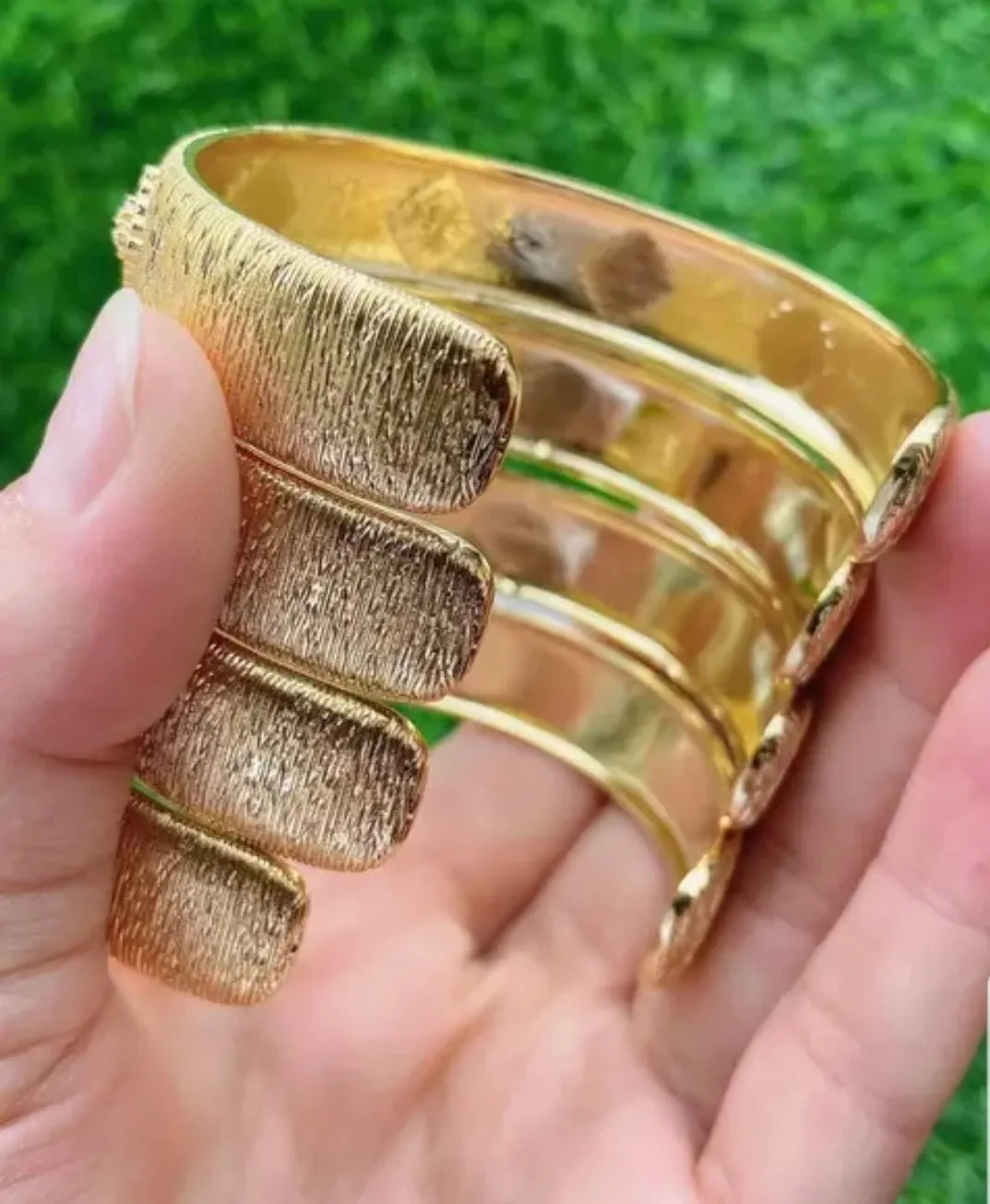 Zirconite satin gold open Bangle Bracelet. 835B101
