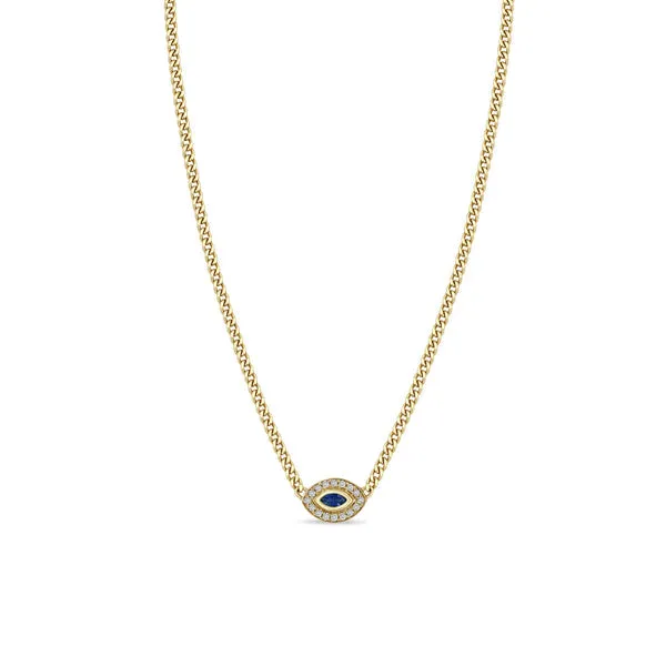 Zoe Chicco XS Curb Chain Marquise Blue Sapphire Halo Necklace