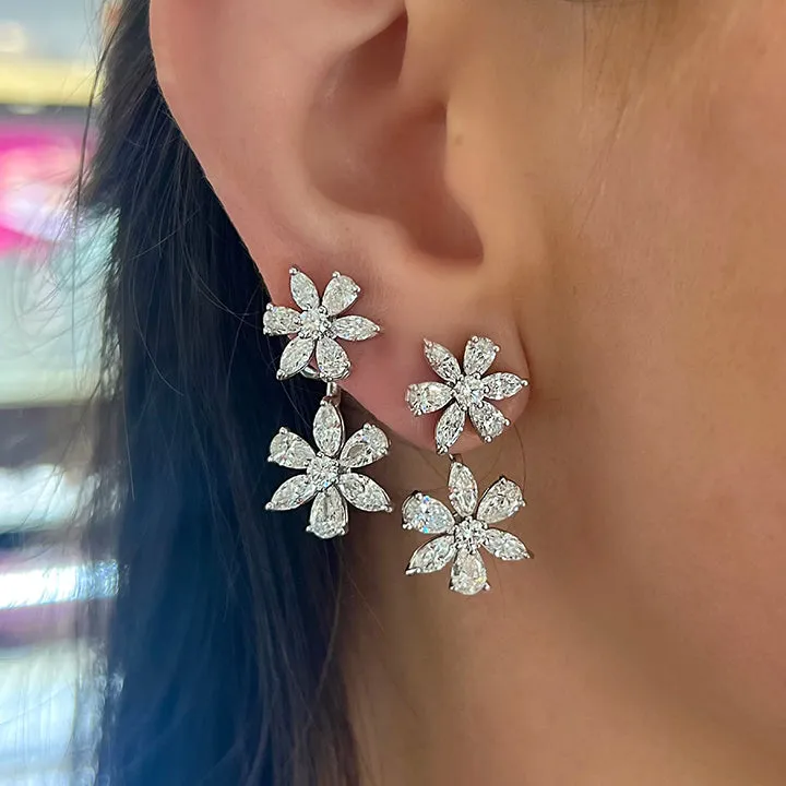 Zydo 18K White Gold Up & Down Double Flower Diamond Earrings - 57767