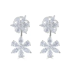 Zydo 18K White Gold Up & Down Double Flower Diamond Earrings - 57767